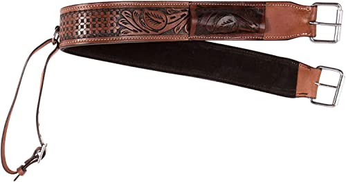 WEMBILS Western Horse Saddle Back Cinch Flank Strap Rear Horse Girth Floral Tootled Carved Leather Bucking Billet Keeper (Leather 40 inches)
