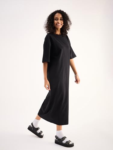 Image of SASSAFRAS Women Black Oversized T-Shirt Dress -L