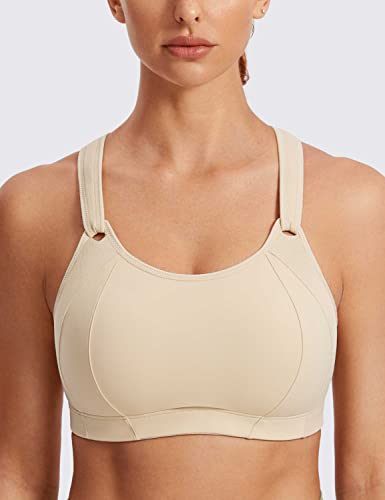 Image of SYROKAN Women's Sports Bra Front Adjustable Padded | High Impact, Racerback, Wireless, Plus Size, Full Coverage, Running Bra