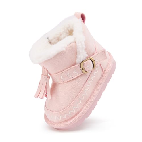 BMCiTYBM Baby Snow Boots Winter Shoes Tassels Boys Girls Faux Fur Lined Walking Shoes 6 9 12 18 20 24 Months Months Pink Size 12-18 Months Toddler