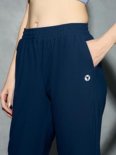 Image of TECHNOSPORT Womens Mid Rise Polyester Regular Fit Solid Jogger for Running, Workout & Sports
