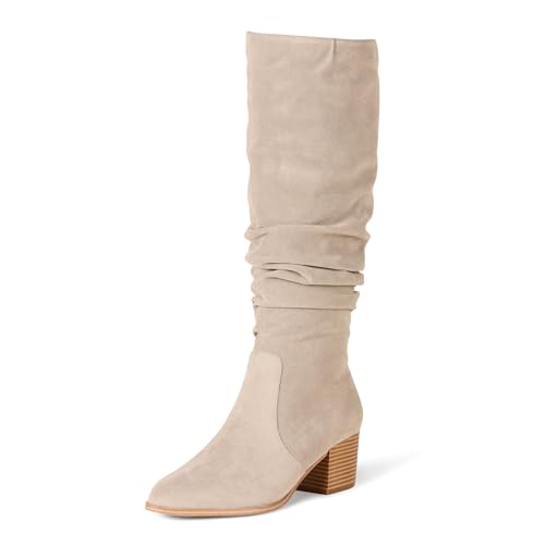 Amazon Essentials Women's Tall Block Heel Boots, Light Grey, 8.5