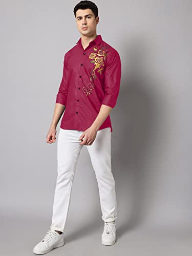 Image of Zombom Men's Regular Fit Cotton Blend Printed Spread Collar Full Sleeve Casual Shirt