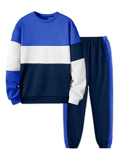 Tainmully Boys Outfits Long Sleeve Color-blocked Sweatshirt Top and Pants