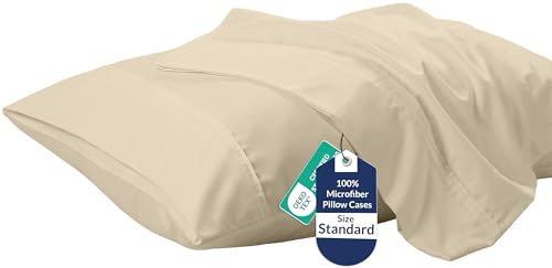 Image of Royale Linens Standard Pillowcase Set of 2 - Bed Pillow Cover - 20 inchx26 inch - Sand Pillowcases - 1800 Brushed Microfiber, Wrinkle & Fade Resistant - Soft & Cozy- Standard Size Pillow Case (STD,Sand)