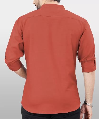 Image of DEELMO Men's Regular Fit Solid Spread Collar Casual Shirt, Full Sleeve Straight Short Kurta Shirt for Men
