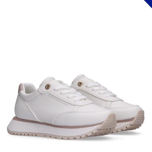 Tommy Hilfiger, Zapatilla de Cordones para niña, Miren, Off White/Taupe, 35