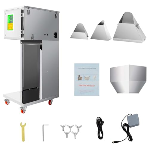 Particle Filling Machine, 10-999G 110V Automatic Bottle Bag Packing Machine Weigh Filler Particle Dispenser Subpackage Machine Adjustable Filling Range 12-15bags/min with Foot Pedal for Tea Seed Grain