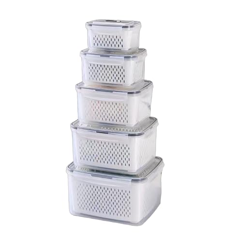 Rudiaoa Contenedor De Almacenamiento para Refrigerador Organizadores Frutas Y Verduras con Coladores Práctico Soporte Conservación Alimentos Caja Almacenamiento Ensaladas