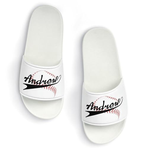 Custom Sports Slides Personalized Slippers - Baseball Sandals Quick Drying Softball Slippers Indoor Outdoor,Gifts for Men Youth Boy (White,Style 16)