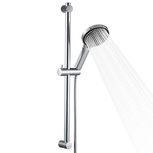 OFFO Duschstange mit Brause 70cm,Duschkopf mit Schlauch und Halterung,Duschkopf mit 6 Strahlarte, und 1,6 m Schlauch, Verstellbarem 680mm Brausestangenset, Chrom