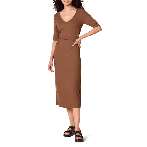 Image of Amazon Essentials Women's Fine Rib V Neck Side Cut-Out Midi Dress (Previously Daily Ritual)