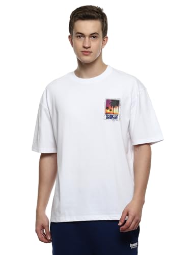Image of hummel Vacay Men's Oversize Fit, Drop Shoulder Crew Neck Graphic Print Casual T-Shirt