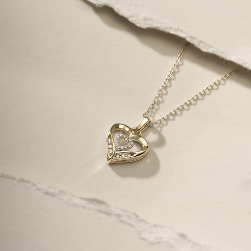 Cali Trove Diamond Double Heart Necklace For Women | 1/20 Ct, 1/4 Ct & 1/2 Ct Natural Diamonds | 10KT White, Rose, Yellow Gold | 18 Inch Chain Necklace | Minimalist Jewelry | Gold Jewelry Gifts3