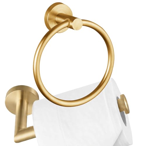 Towel Ring & Toilet Paper Holder 2 Piece Bathroom Hardware Set Stainless Steel SUS304 Hand Towel Hanger & Toilet Roll Holder Sturdy Bathroom Accessories for Home or Kitchen Gold