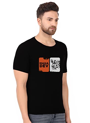 Image of prabhu bhakti Mahadev Image with Text Graphic Printed Tshirts Shiva Mahadev Tshirts Cotton Round Neck Half Sleeve Black T-Shirt for Men Boys Trendy Mahadev Tshirts