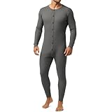 August Alley Men's Thermal Union Suits Long Sleeve One Piece Crew Neck Bodysuit Pajamas Button Down Classic Underwear(Gray,Large)