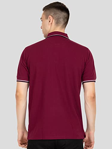Image of MEN IN BLUE Mens Polo Tshirt | Cotton Blend Pique Knit Polo Collar Half Sleeve Regular Fit Tshirt with Embroidered Logo on Chest and Sleeve