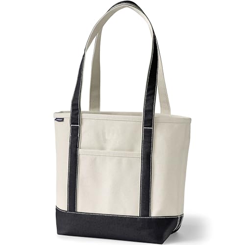Image of Lands' End Open Canvas Tote Medium Long Handle Natural /black