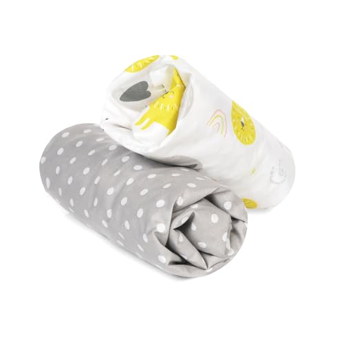 FlyIdeas Spannbettlaken für Kinderwagen Stubenwagen Moseskörbe - 2 Teile Set 75x35 cm - Perfekt fur Ovalen und Runden Matratzen - 100% Oeko-TEX Zertif. Organisch Reine Baumwolle Made in EU