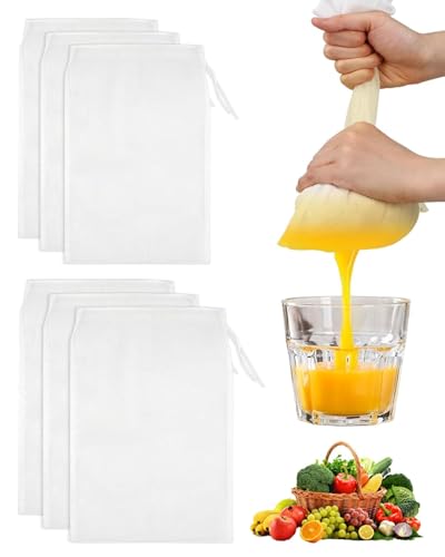 MYGLOAR Lot de 6 sacs à lait de noix, tissu filtrant réutilisable, 2 tailles, sacs filtrants en nylon, sacs à lait de noix pour lait de noix biologique et lait végétal – Tissu filtrant multi-usages