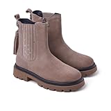 GIOSEPPO, Modelo SARTELL,Botas tipo chelsea de piel serraje con estrellas metalizadas y adorno de borlas. Suela tipo track 3cm. Plantilla acolchada, elástico en el lateral y cierre cremallera.