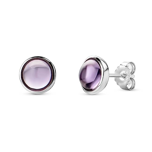 Orovi Schmuck Damen runde Amethyst- Ohrstecker mit Edelsteine/Geburtssteine runde natürliche lila Amethyste Zeitlose klassische Ohrringe aus 925 Sterling Silber