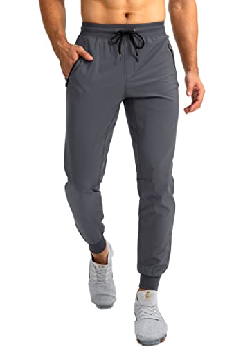 Pudolla Men's Lightweight Jogger Pants Workout Running Tapered Joggers For Men With Zipper Pockets For Athletic Travel Casual(Dark Grey Medium) #TOP18