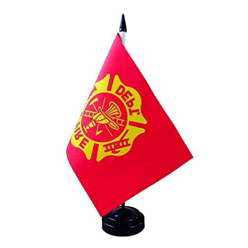 2 Pack USA & Fire Department Desk Flag, 1 Fire Department Table Flag,1 American Desk Flag,Fire Department Office Table Flag on Stand Base, Decorations for Offices, Families, Conference rooms