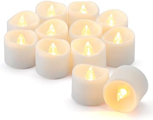 SingTok 12PCS Candles Battery Operated with Timer Realistic Electric Fake Candle Flickering Flameless LED Tea Light with Melted Wave Open for Seasonal & Festival Celebration Centerpieces (Warm White)