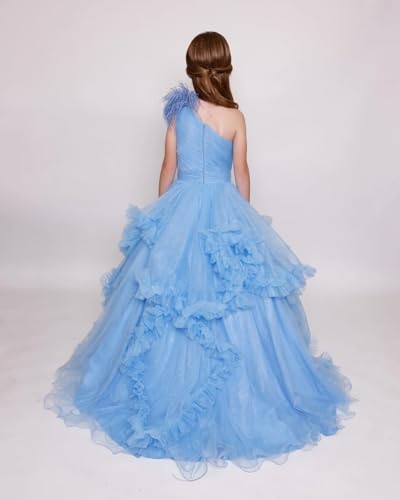 Girls Pageant Dress One Shoulder Feather Sequin Ball Gown Birthday Pageant Dress for Girls3