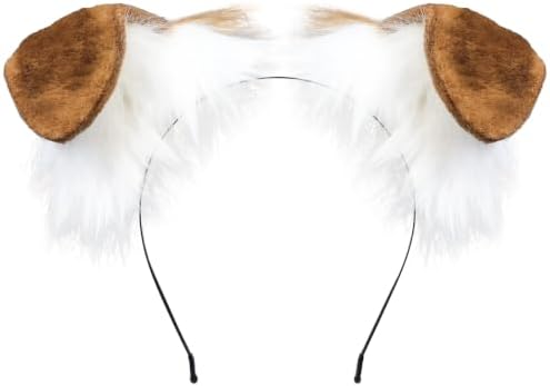 Beviliu Dog Ears Headband, Realistic Faux Fur Dalmatian Dog Ears Brown