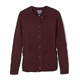 French Toast Girls' Anti-Pill Crewneck Cardigan Sweater, Burgundy, XL (14/16)