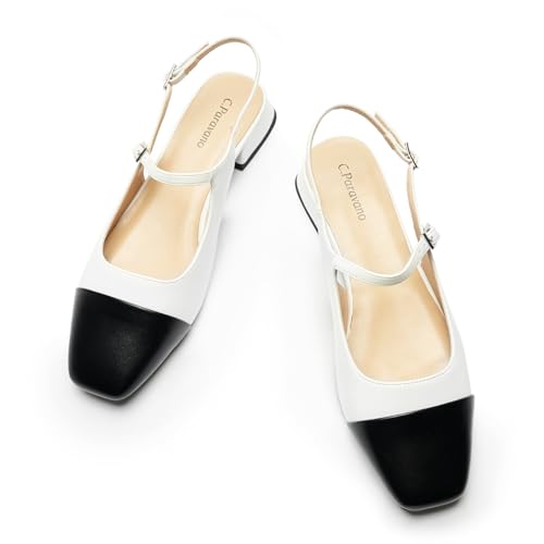 Image of C.Paravano Women's Square Toe Slingback Block Heel Sandals