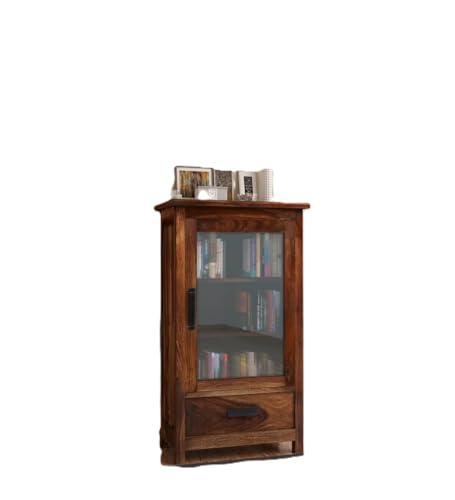 Image of DADDYFURNITURE? Solid Sheesham Wood Kitchen Cabinet Display Rack with 1 Drawer and 2 Shelf for Living Room | Solid Wood Bookcase for Home Furniture. (Honey)