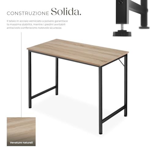 Tectake® Scrivania Ufficio Moderna 100X50X75,5 Cm, Regolabile In Altezza, Design Industriale, Scrivania In Legno, Struttura In Acciaio, Tavolo Da Studio - Legno Industriale Chiaro, Rovere Sonoma - 4