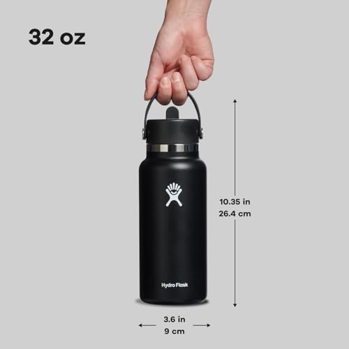 Image of Hydro Flask 32 oz Wide Mouth with Flex Straw Cap Stainless Steel Reusable Water Bottle Black - Vacuum Insulated, Dishwasher Safe, BPA-Free, Non-Toxic