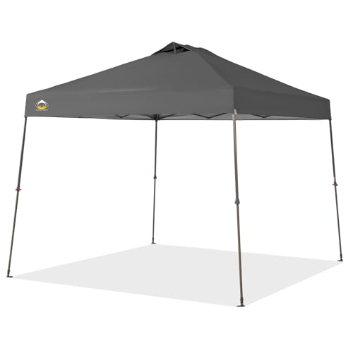 CROWN SHADES Pop Up Canopy - 11x11 Base Canopy Tent with One Push Setup - Pop Up Tent for Events, Parties, Camping - Gazebo with Wheeled Bag, Silver Coated 9x9 Top, Gray