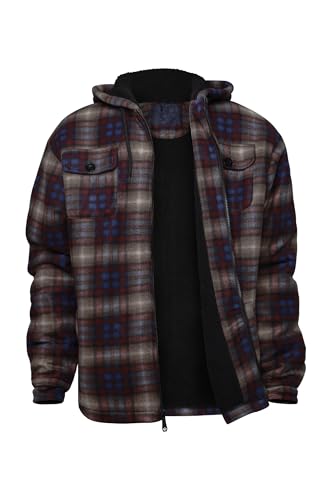 Image of Gary Com Heavy Thick Flannel Plaid Jacket Sherpa Fleece Lined Hoodies for Men Zip Up Winter Warm Coat Zipper Sweatshirt