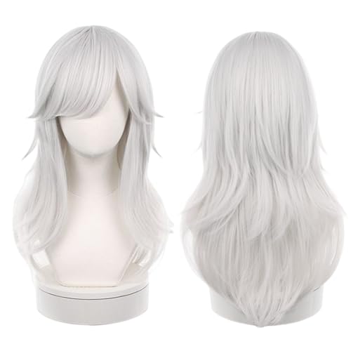 Lizukarm Peluca Cosplay Genshin Impact Cyno Peluca Gris Plateada Peluca Halloween Peluca Fiesta + Gorro Peluca