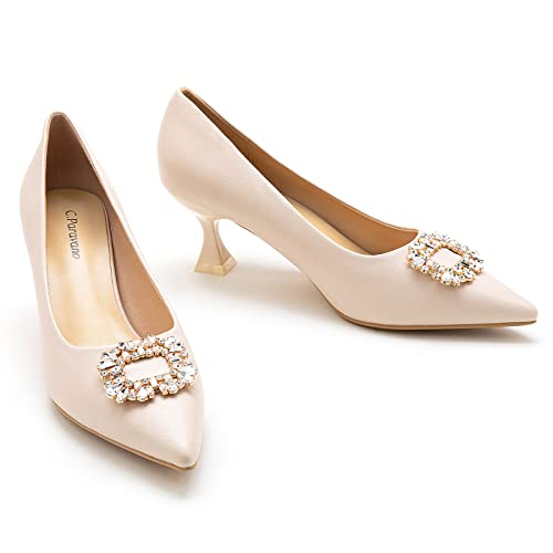 C.Paravano Tacones bajos para mujer, zapatos de tacón corto para mujer, tacones de gatito para mujer, tacones bajos para mujer, tacones cortos para mujer, Blanco Crs, 40.5 EU