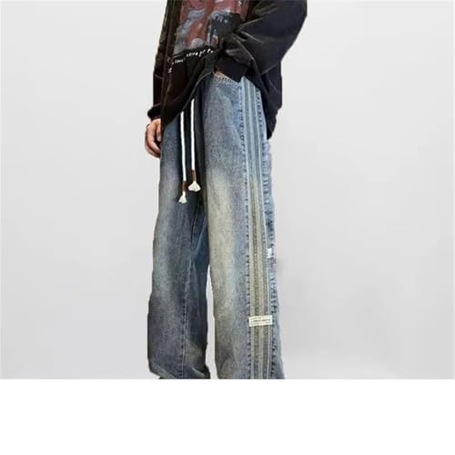 Men Straight Leg Pants Side Stripes Casual Jeans Clothes Baggy Jeans3