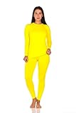 Thermajane Long Johns Thermal Underwear for Women Fleece Lined Base Layer Pajama Set Cold Weather (Small, Yellow)