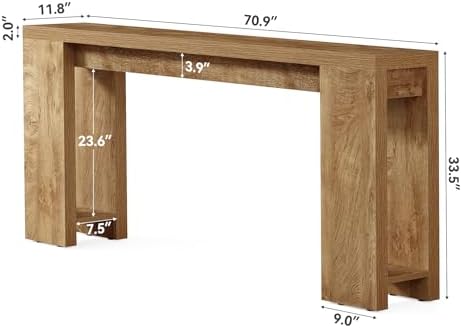 LITTLE TREE 70.9-Inch Long Console Table, Narrow Sofa Table Behind The Couch, Farmhouse Wood Console Table for Living Room, Entryway, Hallway