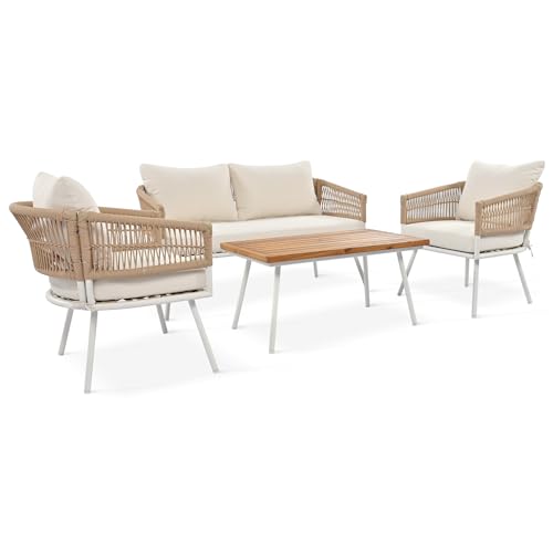 Trygoal 4-Piece Rope Outdoor Furniture Set - Patio...