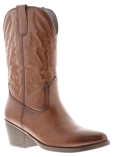 Apache Womens cowboy boots - Ranch cowgirl line dancing boots in Tan for ladies festival boot concert ladies western line dancing Tan 6 UK