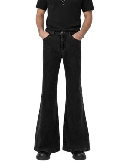 Men's Flared Denim Jeans | Vintage Wide Leg Bell Bottom Pants | Mid Rise Stretchable Streetwear-image-10