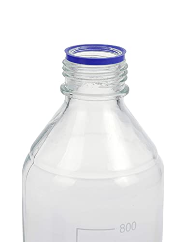 Moonetto 4 Pieces 1000Ml Graduated Round Media/Storage Glass Bottle With Gl45 Blue Polypropylene Screw Cap #TOP3
