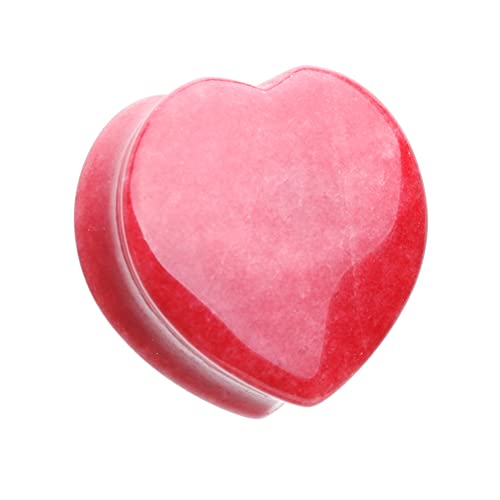 Heart Shaped Red Jade Stone Double Flared Plug Sold As Pair (5/8" (16mm))