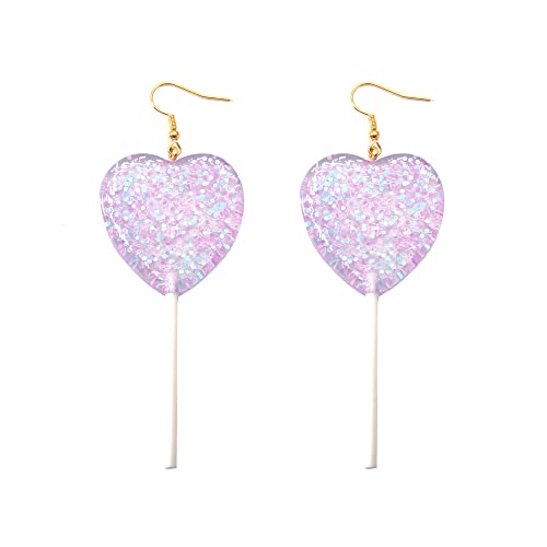 Resin Heart Lollipop Earrings For Women Girls Funny Star Sugar Candy Dangle Drop Hook Earrings Hoops Studs Hanging Dangling Statement Earrings Y2K Earrings Cute Jewelry Gifts (Heart) #TOP22